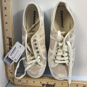 Superga Print Tl Sneaker Women's Size 40 White Tan Lace Up Outsole Rubber
